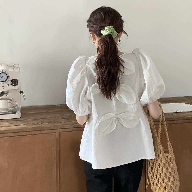 Áo Kiểu Búp Bê Tay Ngắn Thắt Nơ Sau Lưng Màu Xanh Lá Dễ Thương 49529