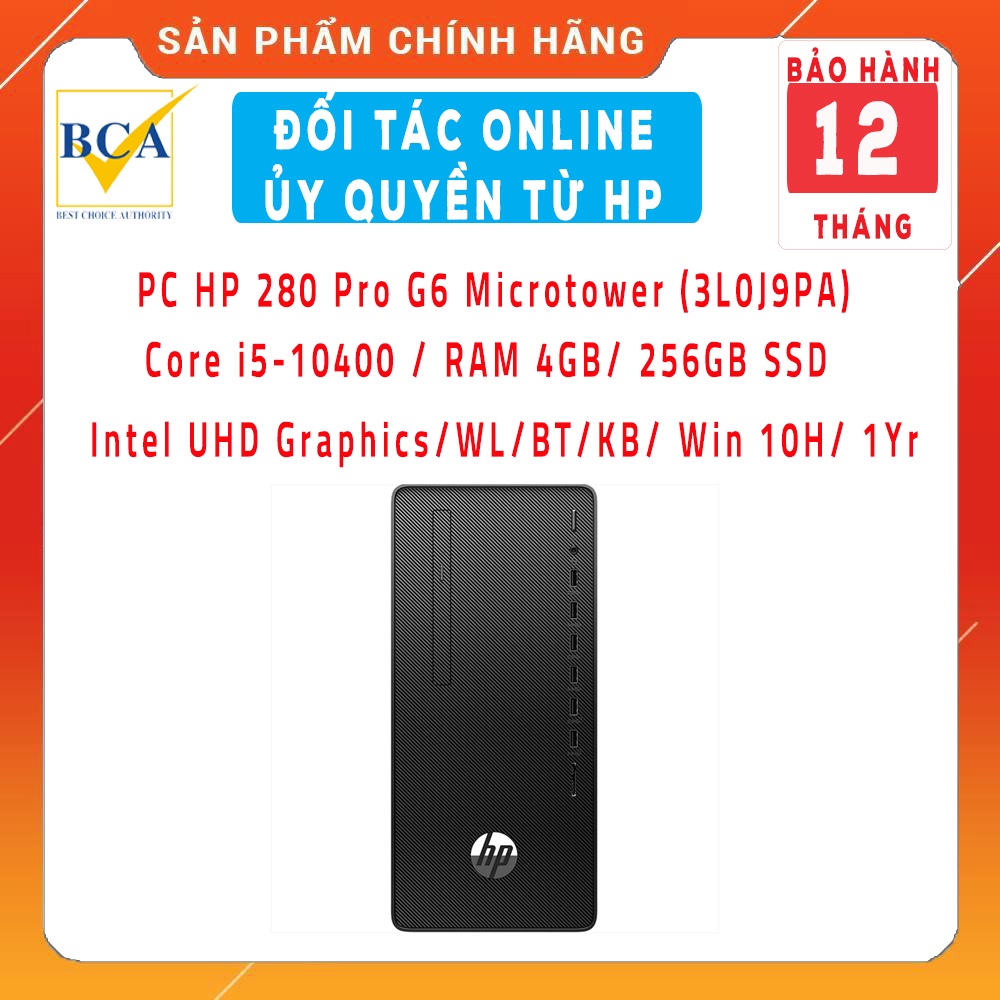 Máy tính bàn HP 280 Pro G6 Microtower(3L0J9PA)/Core i5-10400/RAM4GB/ 256GB SSD/ Intel UHD Graphics/WL/BT/KB/Win 10H/1Yr