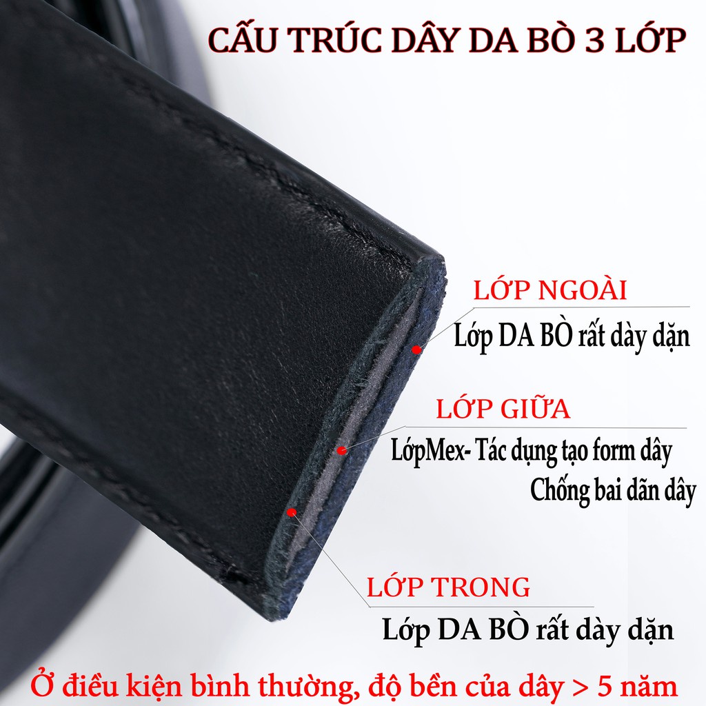 Dây Lưng Nam Da Bò Cao Cấp 3 Lớp Siêu Mềm, Dây Nịt Nam Da Bò Khóa Tự Động BH 24 Tháng
