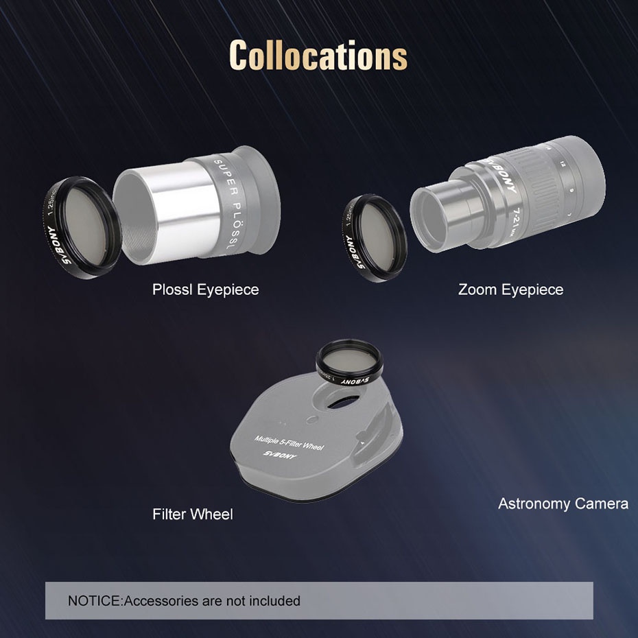 Svbony Bộ lọc phân cực tuyến tính Tăng độ tương phản Giảm độ chói Tăng chi tiết cho quan sát hành tinh mặt trăng 1,25 / 2 inch