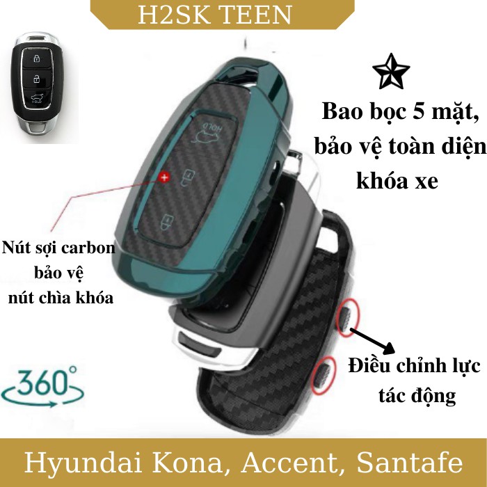 Bọc chìa khóa dành cho Hyundai Accent, Kona, Santafe 2019,Santafe 2020...móc khóa bọc khóa xe Hyundai Accent