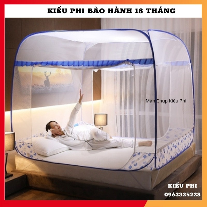 Mùng chụp tự bung, Màn tự bung viền chân đỉnh vuông Kiều Phi không đáy cao cấp, tiện lợi gấp gọn.