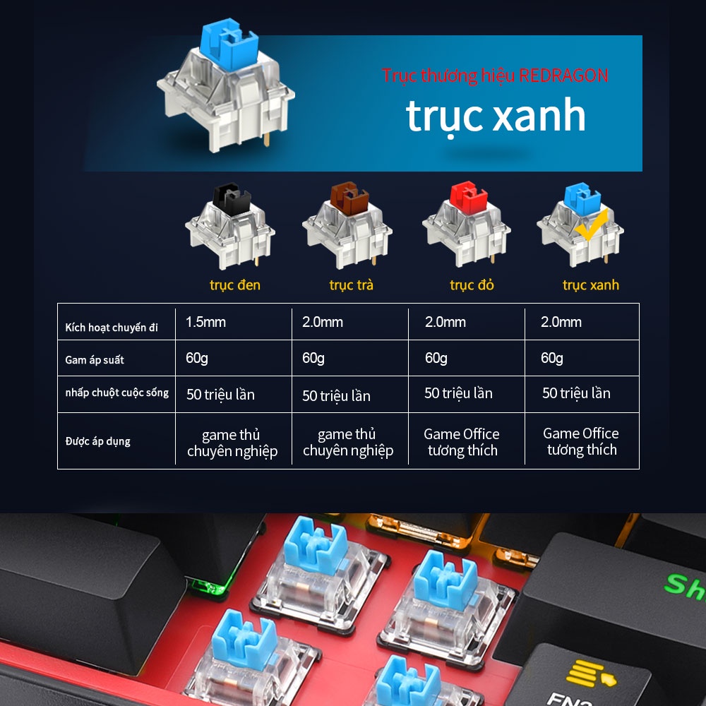 Bàn Phím Cơ REDRAGON Fizz K617 61 Phím Dây Có Thể Tháo Rời Cao Cấp