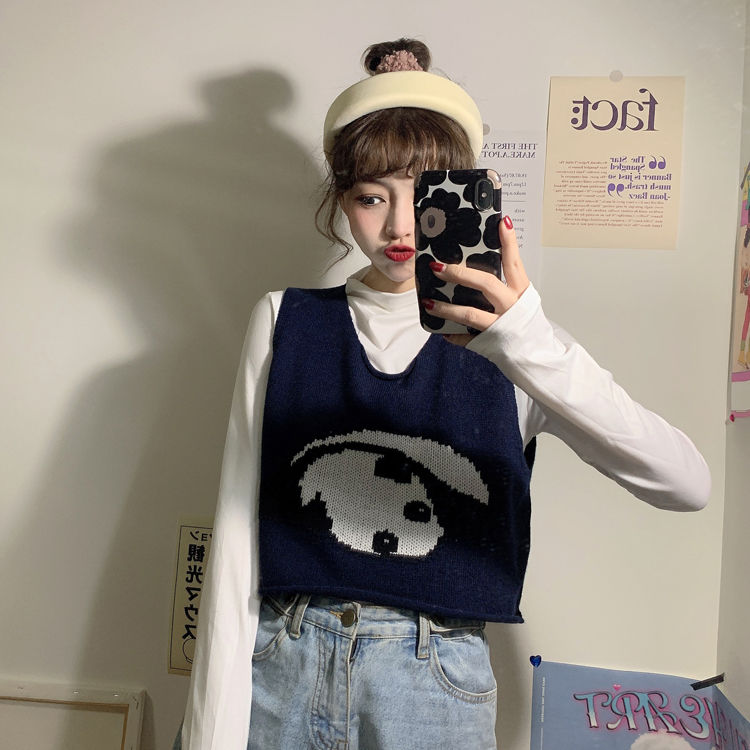 Áo Gile Korean New Loose Short Sleeveless V-neck Waistcoat Knitted Vest Female Student
