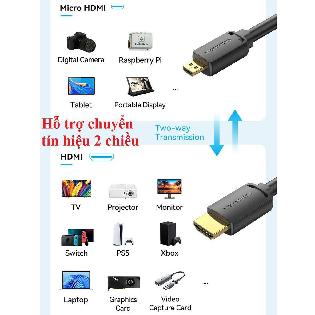 [ Micro HDMI - HDMI ] Cáp chuyển 2 chiều HDMI-D ra HDMI-A male 4K@60Hz Vention AGI