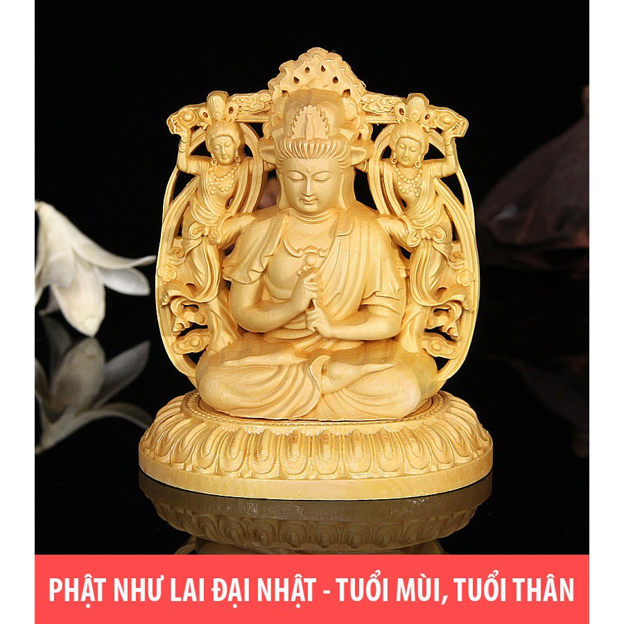 Tượng để xe ô tô phật Như Lai Đại Nhật bằng gỗ Hoàng Dương V183