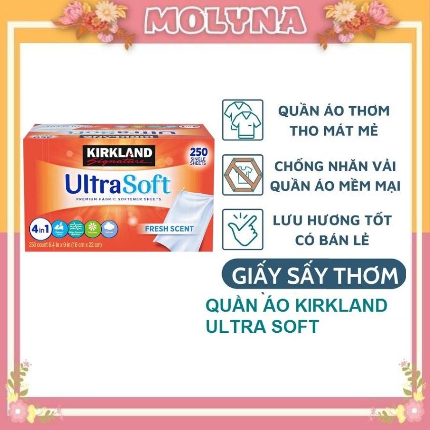 Giấy Thơm Quần Áo Kirkland Ultra Soft của Mỹ Hộp 250 tờ Giấy sấy quần áo Khử mùi ẩm mốc và làm mềm vải MOLYNA