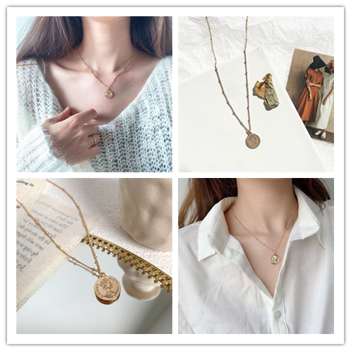 vòng cổ Mặt Hình Đồng Xu Phong Cách Retro Thời Trang Cho Nữ