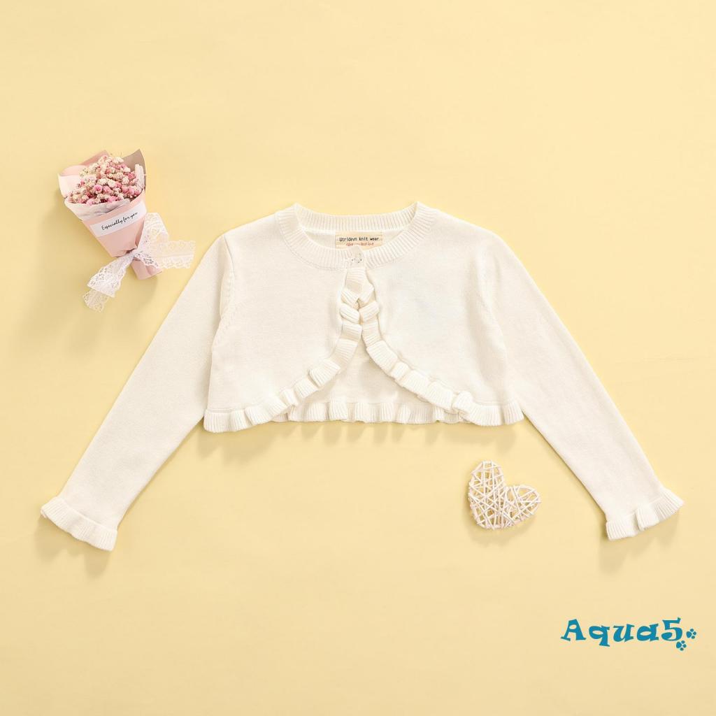 Áo Khoác Cardigan Dệt Kim Tay Dài Cổ Tròn Màu Sắc Đơn Giản Cho Bé Gái