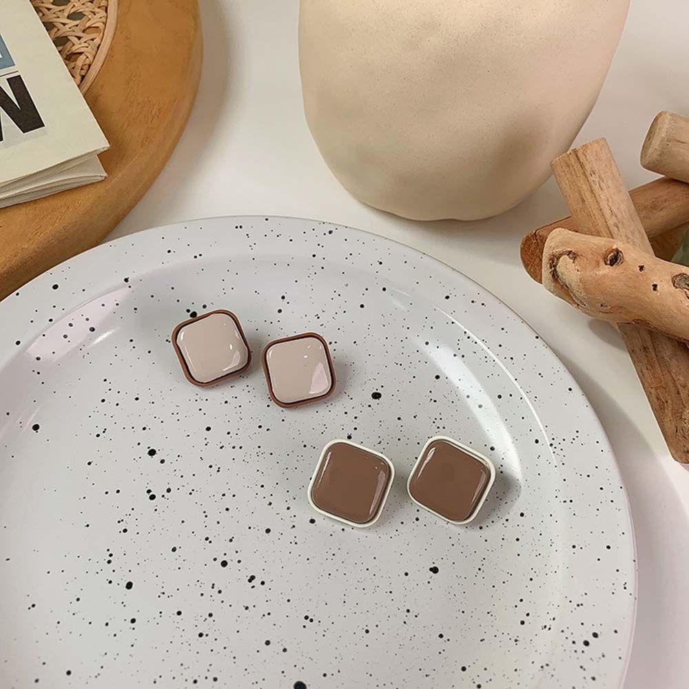 Bông Tai VANES1 Nâu Cà Phê Đen Nâu 925|Bông Tai Hình Học / Vuông / Tròn Họa Tiết Trái Tim Xinh Xắn Thời Trang Cho Nữ