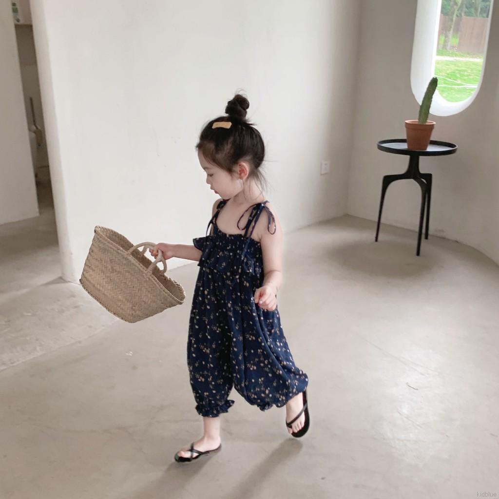 Áo Liền Quần Dáng Rộng Thắt Dây In Hoa Thời Trang Mùa Hè Cho Bé Gái