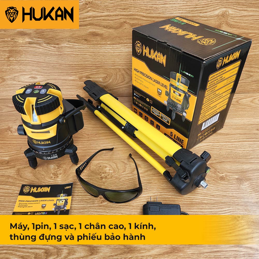 Máy Cân Bằng Laze, Bắn Cốt HUKAN T22 5 Tia Xanh Chính Hãng Dùng Xây Dựng Công Trình