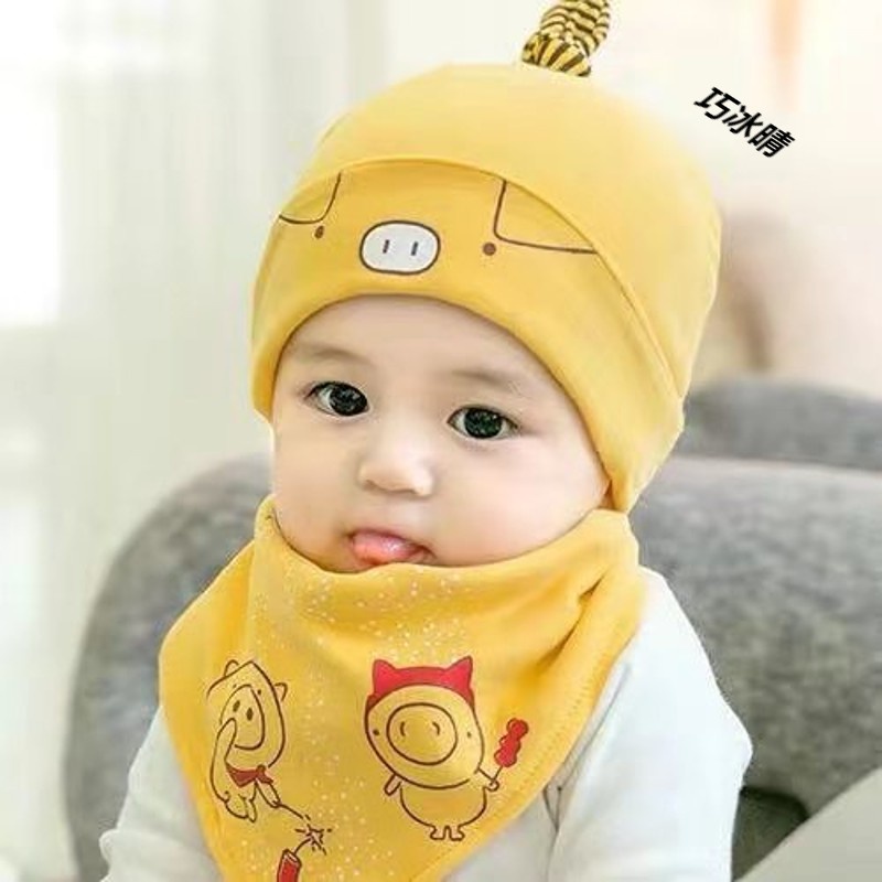 Mũ cotton len tặng yếm cho bé