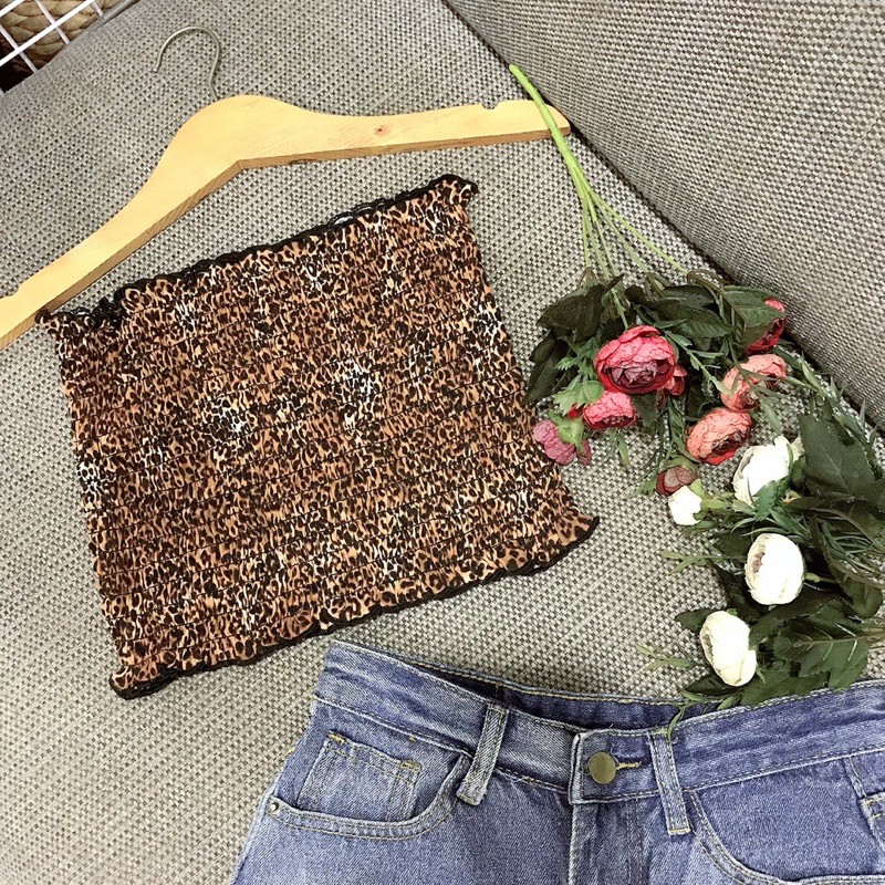 Áo ống nhún thun,hoạ tiết da beo.