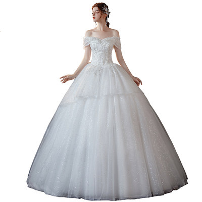 Vai Ngang bầu trời đầy sao váy cưới kiểu mới 2020 tính khí cô dâu Tề địa Sâm siêu Cổ Tích Giấc Mơ pháp tôn dáng gầy