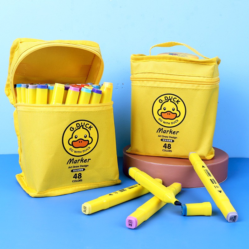Bút màu dạ Marker G.DUCK KIDS hai đầu họa cụ tô màu vẽ tranh chuyên nghiệp Bộ 48 khay nhựa hộp nhựa cao cấp và túi vải
