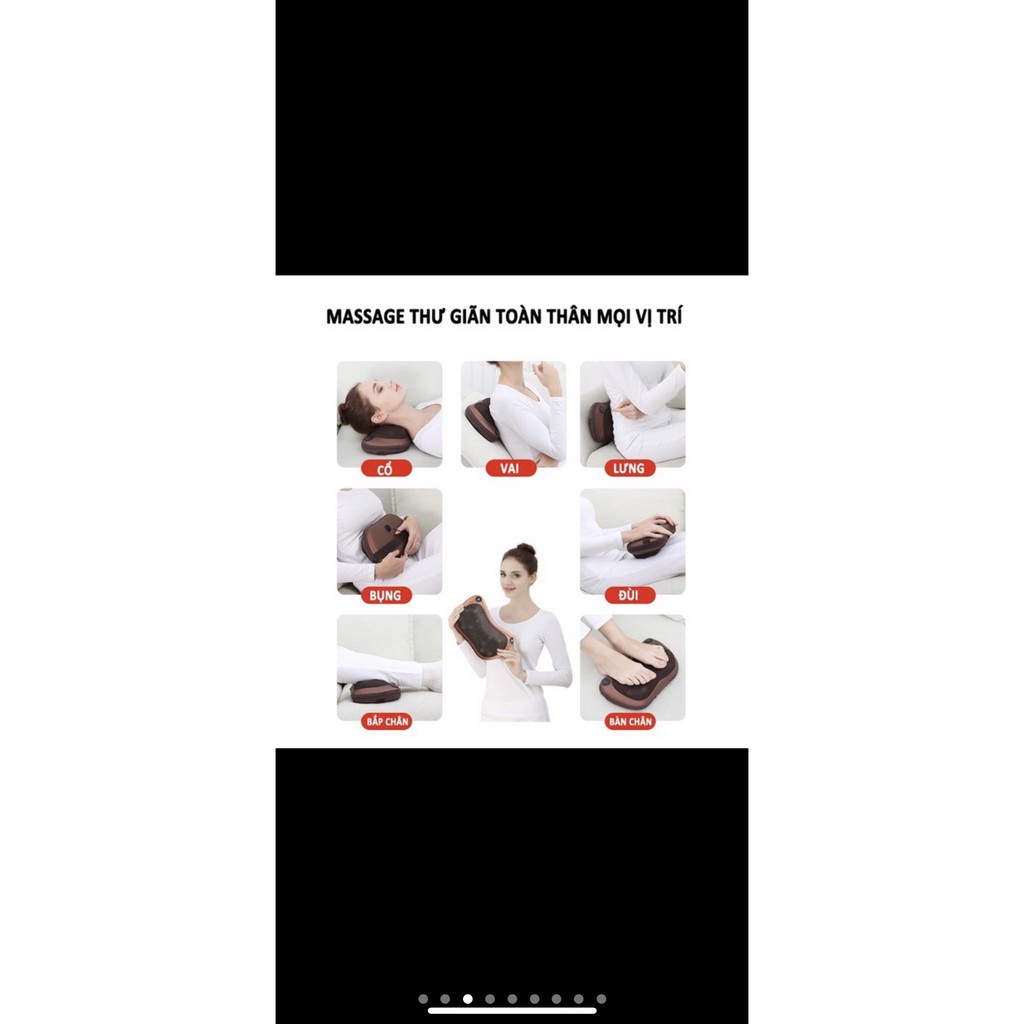 🌠Gối Massage Hồng Ngoại 2 Nút Điều Khiển KHông Cắm Điện Pillow 8 pi+ Tặng sạc xe hơi🌠