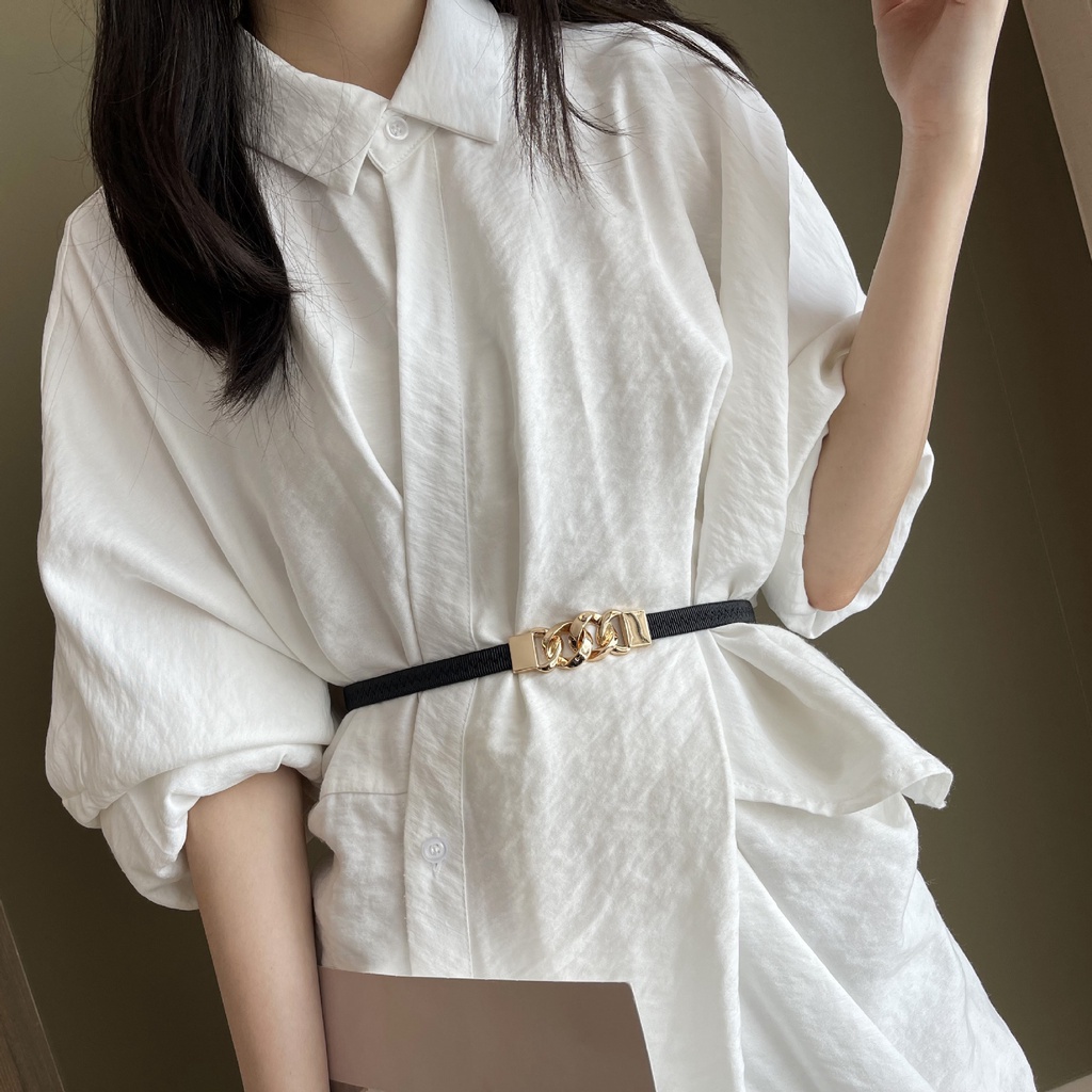 OFF WHITE Thắt Lưng Co Giãn Khóa Kim Loại Thời Trang Dành Cho Nữ