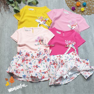 SIZE 2-13 (10-36kg) ĐỒ BỘ BÉ GÁI ÁO NGẮN TAY QUẦN VÁY HOA VẢI ĐŨI HIỆU SCHUKIDS