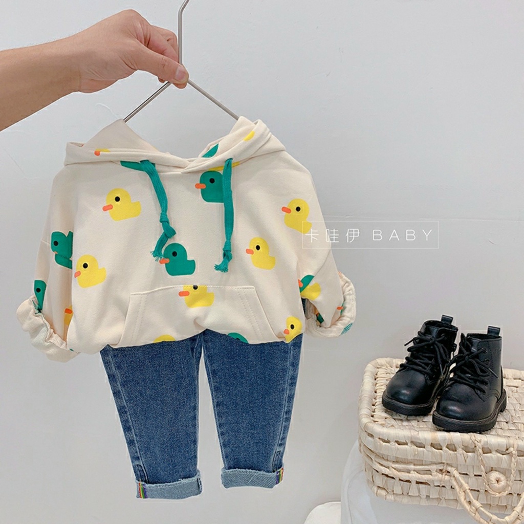 Áo hoodie cho bé gái Vịt Con siêu dễ thương vải nỉ bông mềm mại cho bé gái 8-18kg