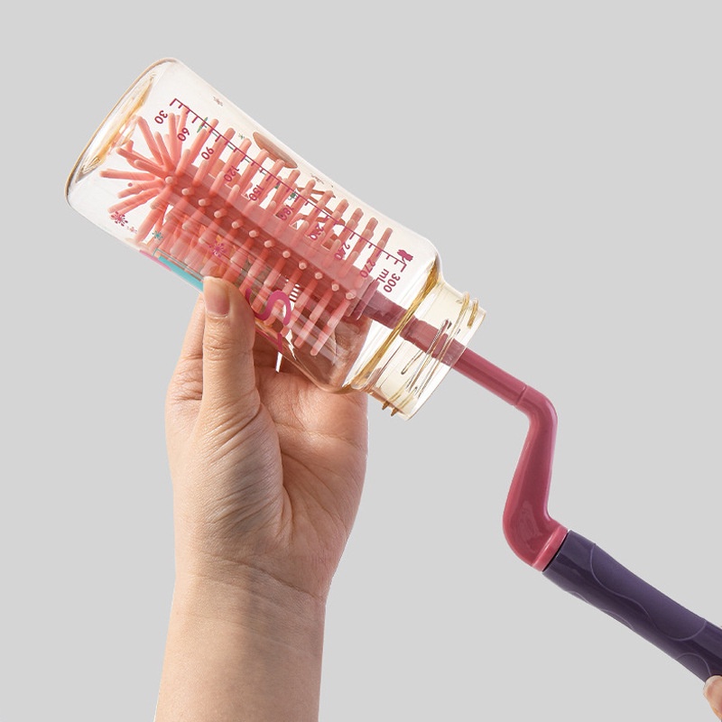 Bộ dụng cụ cọ rửa bình sữa vệ sinh núm ti silicon cao cấp cho bé gồm 3 chi tiết xoay 360 độ phù hợp mọi loại bình