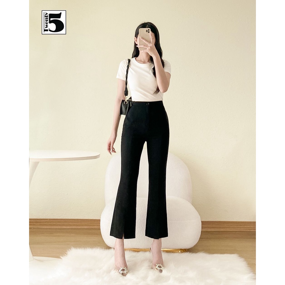 Quần vải công sở nữ ống loe xẻ cạp cao tôn dáng Twentyfive SQ1