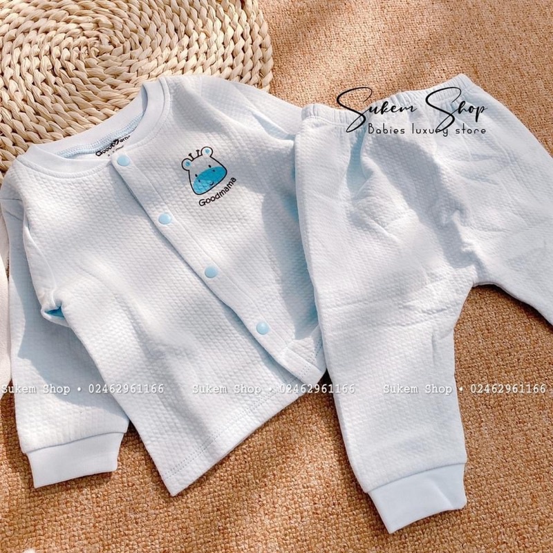 Bộ sơ sinh goodmama thu đông mềm ấm cho bé ( Size 0-6 tháng)