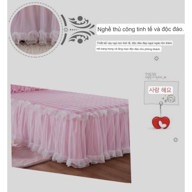 Ga phủ giường phối ren phong cách công chúa, ga giường chần bông