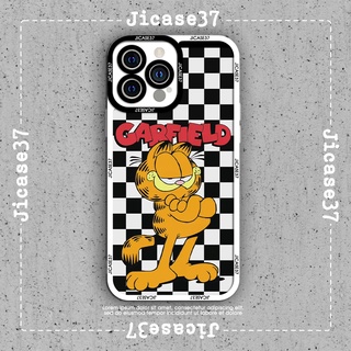 Ốp lưng iphone và samsung xiaomi oppo cạnh vuông Jicase Garfield mèo vàng caro