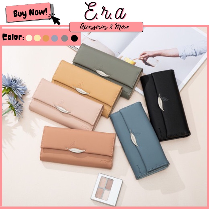 Ví/ Bóp Dài Cầm Tay Cho Nữ ERASHOP 079757 - Đựng Tiền/ Để Thẻ Chiếc Lá Khắc Tinh Tế, Nhiều Ngăn, Rẻ Đẹp