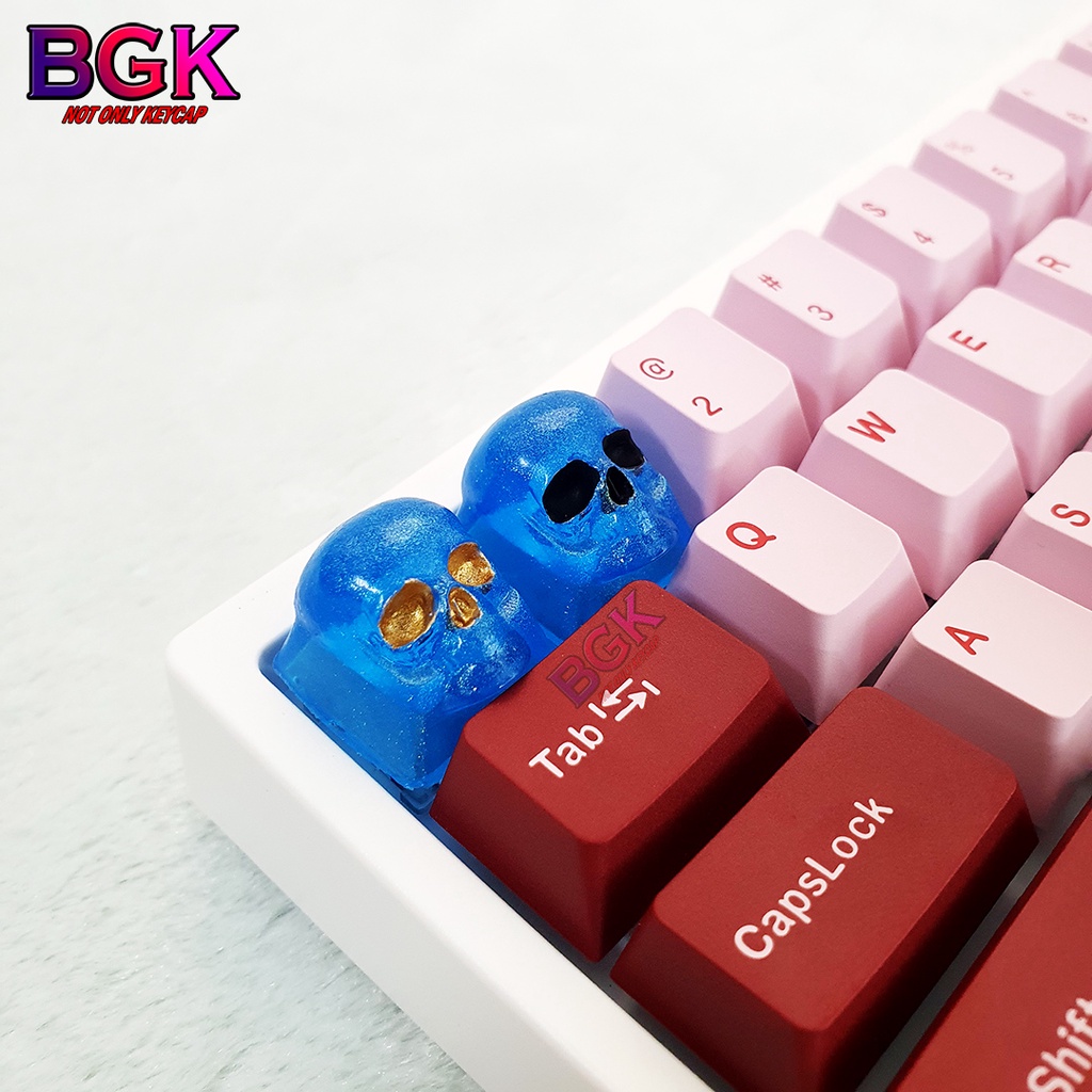 Keycap Lẻ Artisan Đầu Lâu Xanh Dương Trong Suốt Xuyên LED keycap resin Crystal Skull Keycap