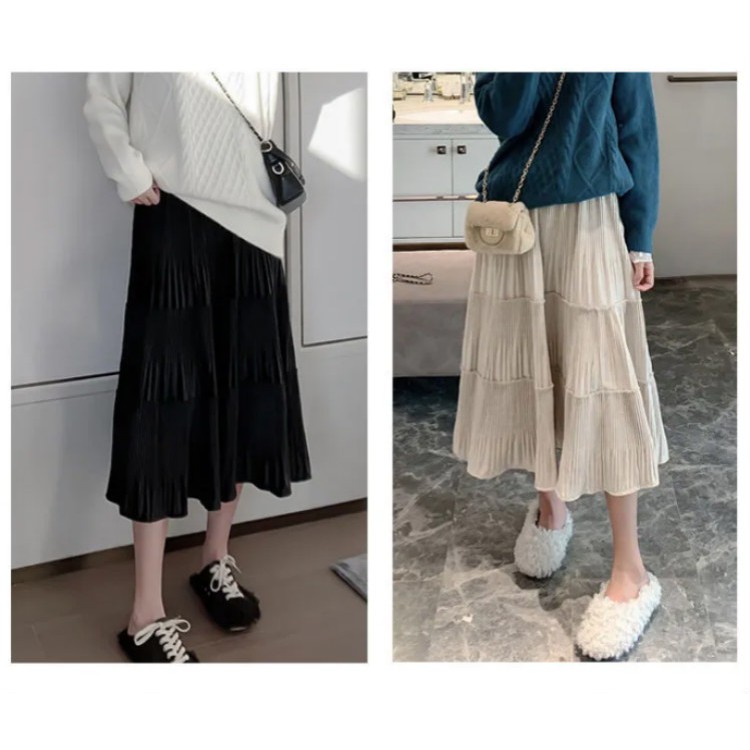 Chân váy dài xếp ly lưng cao phong cách Hàn Quốc thời trang cho bà bầu | BigBuy360 - bigbuy360.vn