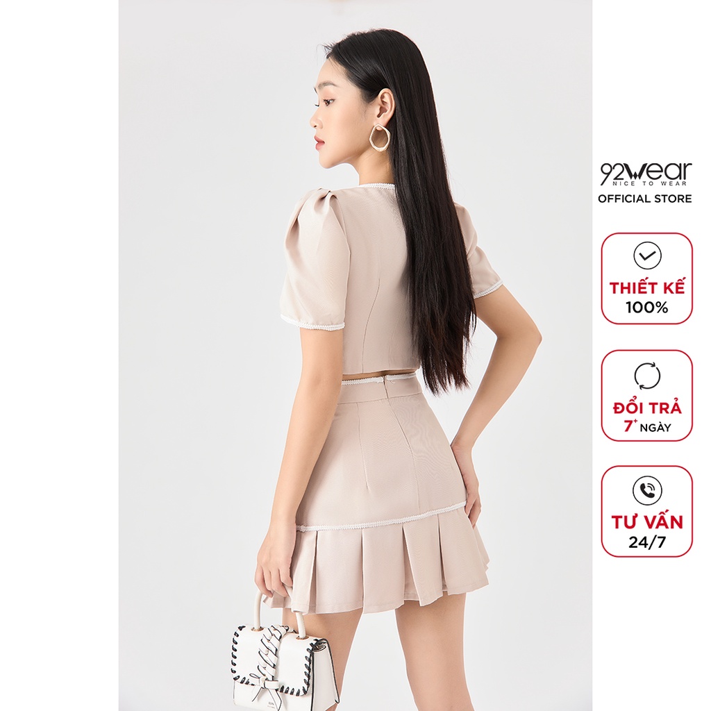 [Mã WABRH11 giảm 10% đơn 99K] Chân váy dáng xòe viền ren 92WEAR, thiết kế hai túi ốp trẻ trung, năng động JBW1100 | BigBuy360 - bigbuy360.vn