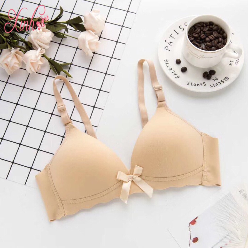 Áo lót nữ - Áo Ngực Đính Nơ Không Gọng Đệm Mỏng Viền Sóng Cực Xinh - AL 6699