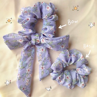 Bow scrunchie - dây buộc tóc hoạ tiết hoa vẽ xinh xắn☘️
