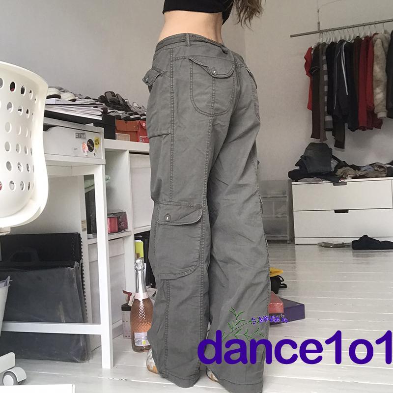 Quần túi hộp ống rộng lưng thấp màu trơn thời trang mùa thu cho nữ | BigBuy360 - bigbuy360.vn