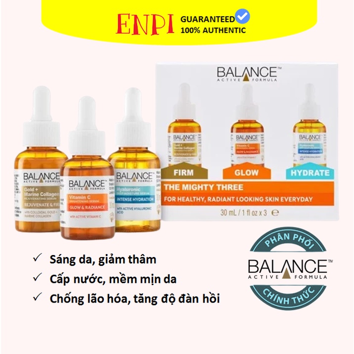 Set 3 serum Balance sáng da, cấp nước, trẻ hóa da