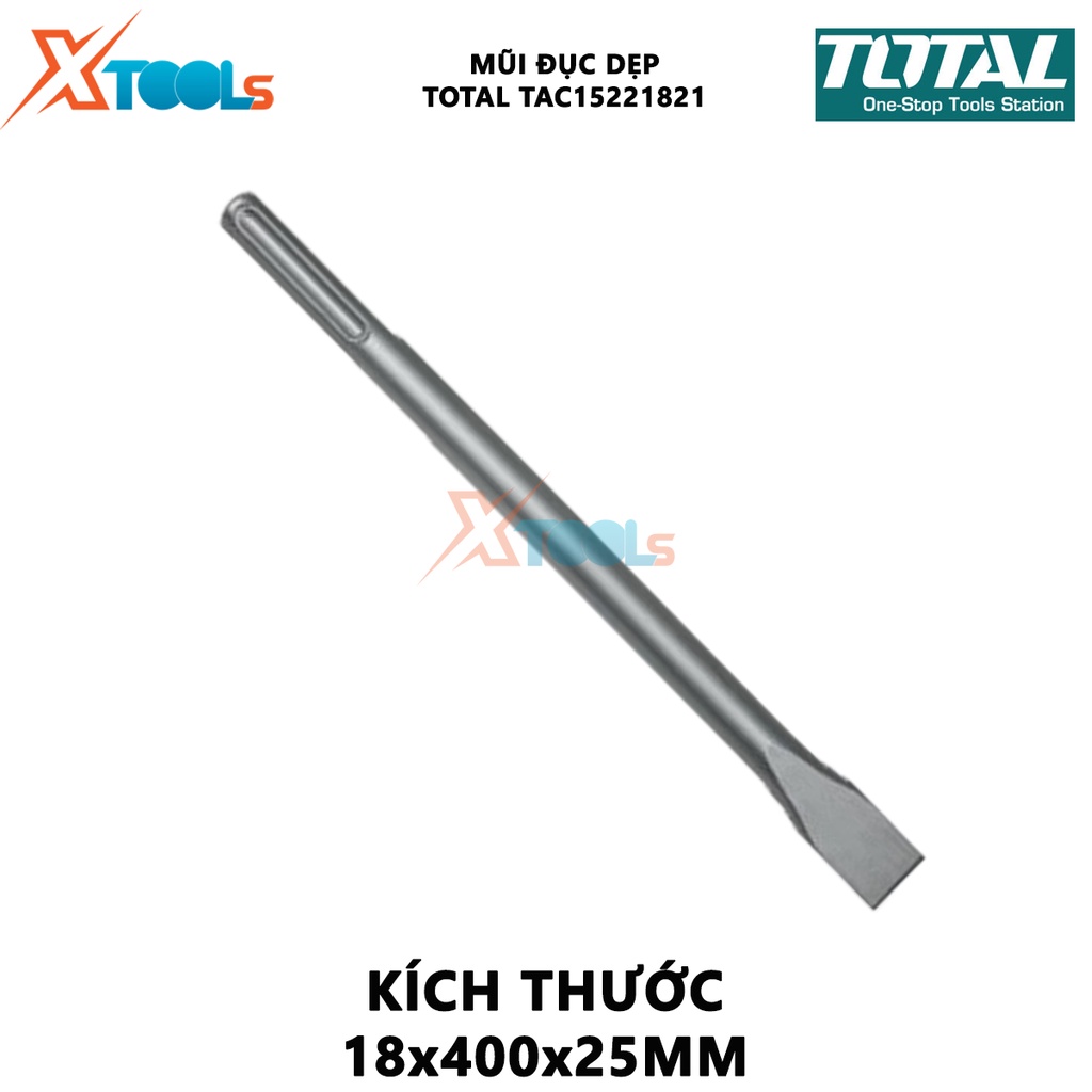 Mũi đục dẹp Total TAC15221821 | mũi đục dẹp size 18X400mm, độ bền cao, chịu nhiệt tốt, đục gỗ, tường, bê tông  [XTOOLS]