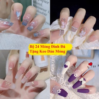 Bộ 24 móng tay giả đính đá cao cấp - Set móng giả 24 móng siêu chắc