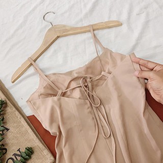 ĐẦM NUDE 2 DÂY CỔ ĐỔ XẺ TÀ