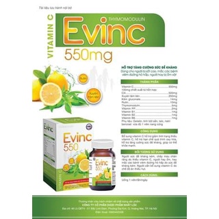 EvinC 550 lọ 30 viên - hỗ trợ tăng cường sức đề kháng cho cơ thể, giảm nguy cơ viêm đường hô hấp