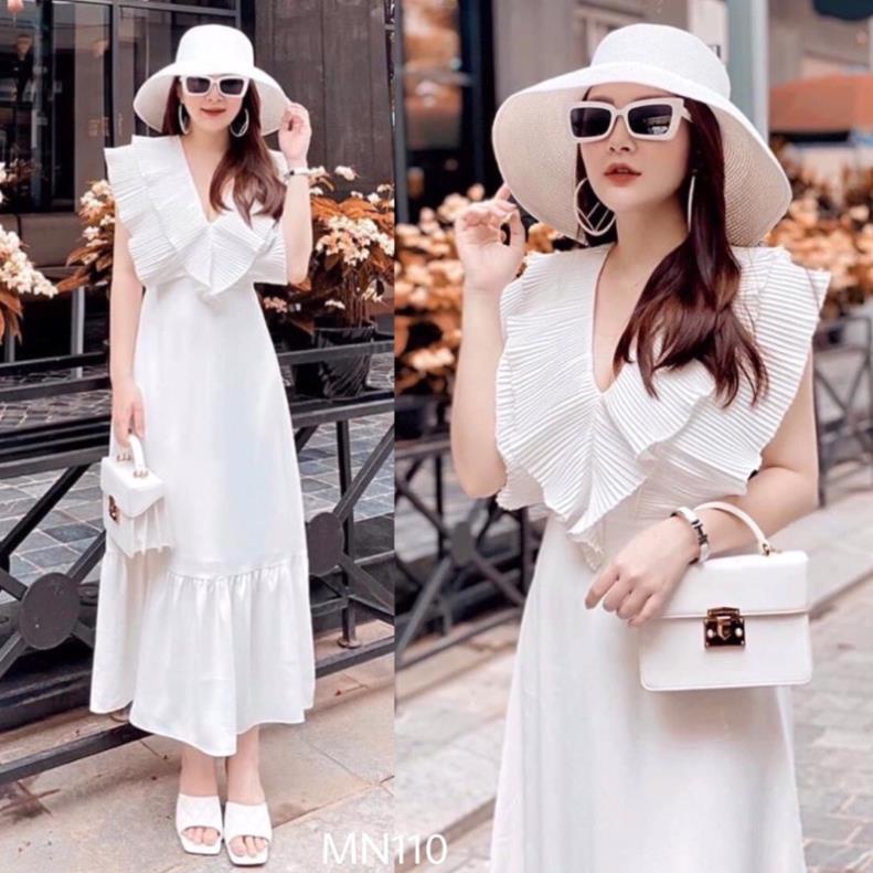 Đầm maxi dáng suông chất liệu cotton dập ly phù hợp dạo phố đi biển sang trọng MN110 - Đầm váy Mina AU