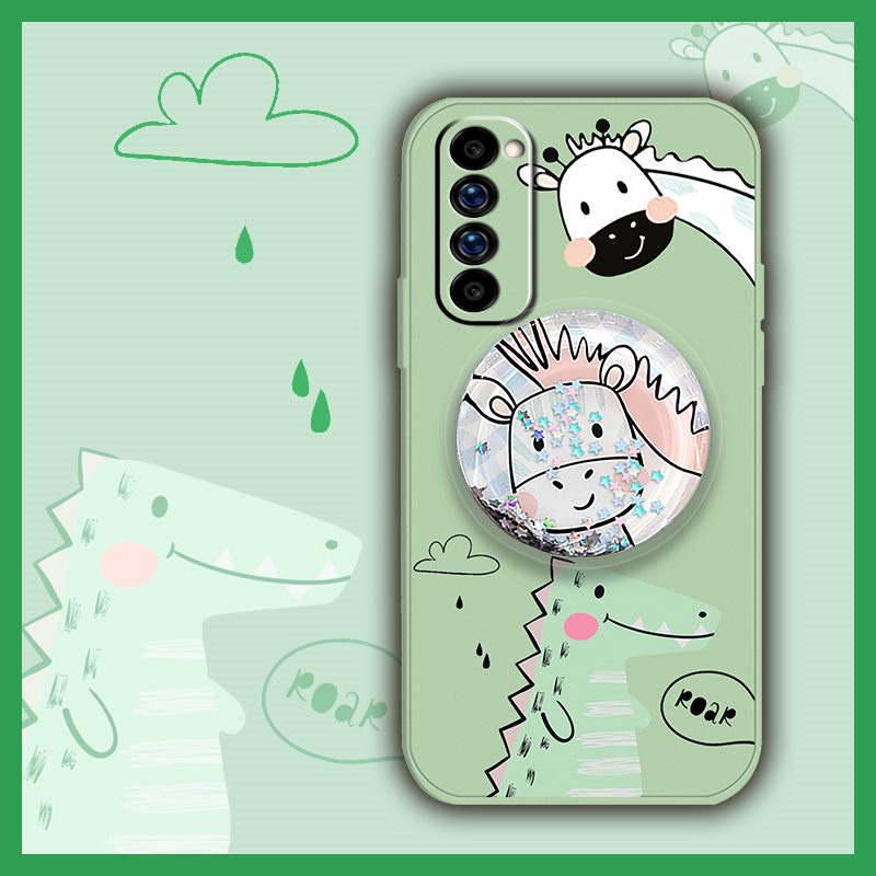 Ins Glitter Phone Case For OPPO Reno4 Pro 4G phone case quicksand Rotatable stand Liquid silicone shell Anti-fall Cartoon