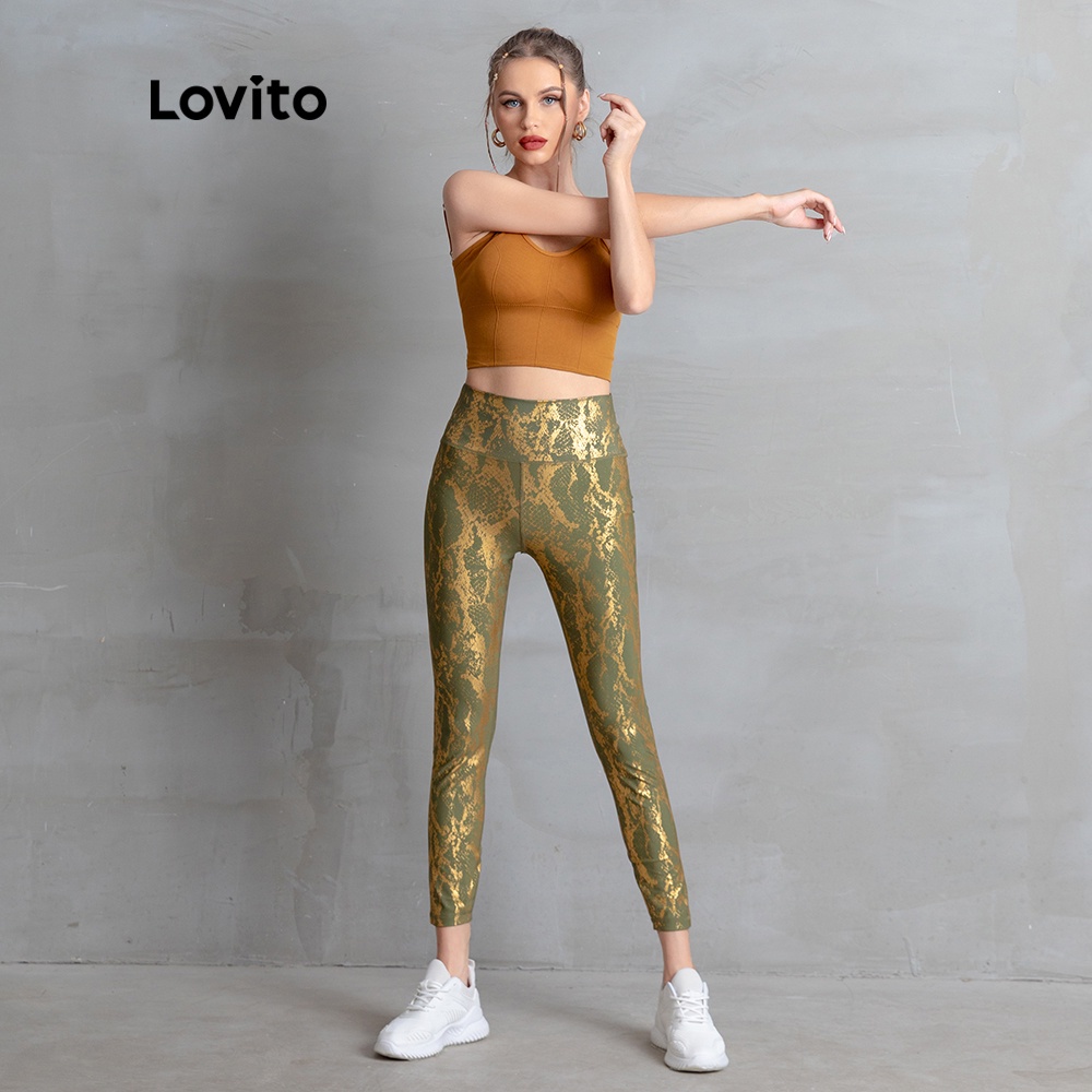 Quần Legging Lovito Giáng Sinh Thể Thao Họa Tiết Da Rắn Màu Loang L05209 (Xanh Lá) | BigBuy360 - bigbuy360.vn