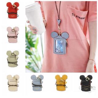 Thẻ tên hoạ tiết hình chuột mickey bằng da kèm móc chìa khoá và dây đeo