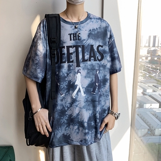 Korean Tops Tees for Men Album Hip-hop Print Harajuku Shirt Tie Dye Album Clothes Vintage Punk Tshirt Fashion Trend O-neck Tops