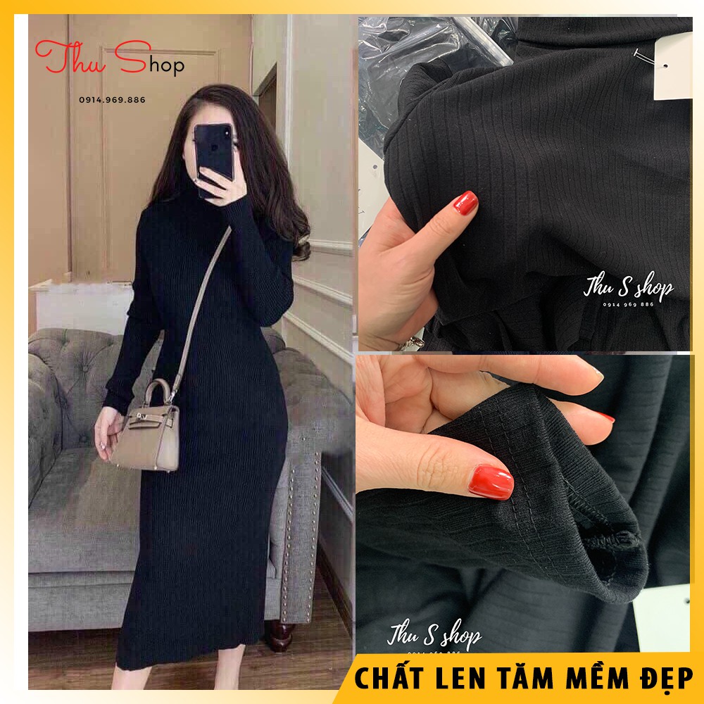 Váy len ôm Body cổ lọ dáng dài (Form rộng) chất len tăm mịn dày dặn mặc Thu Đông cực thời trang V2I01