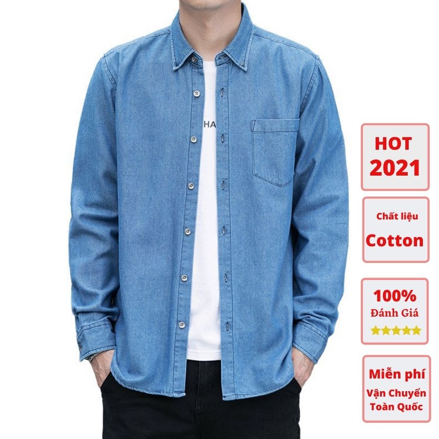 SIÊU PHẨM SƠ MI JEAN- DENIM.Tay dài, TÚI NGỰC. Dáng xuông. Size lớn. Vải mềm mịn. Cực mát chống nắng nóng.