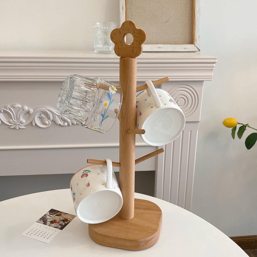 Giá gỗ treo ly, cốc 6 móc Vintage