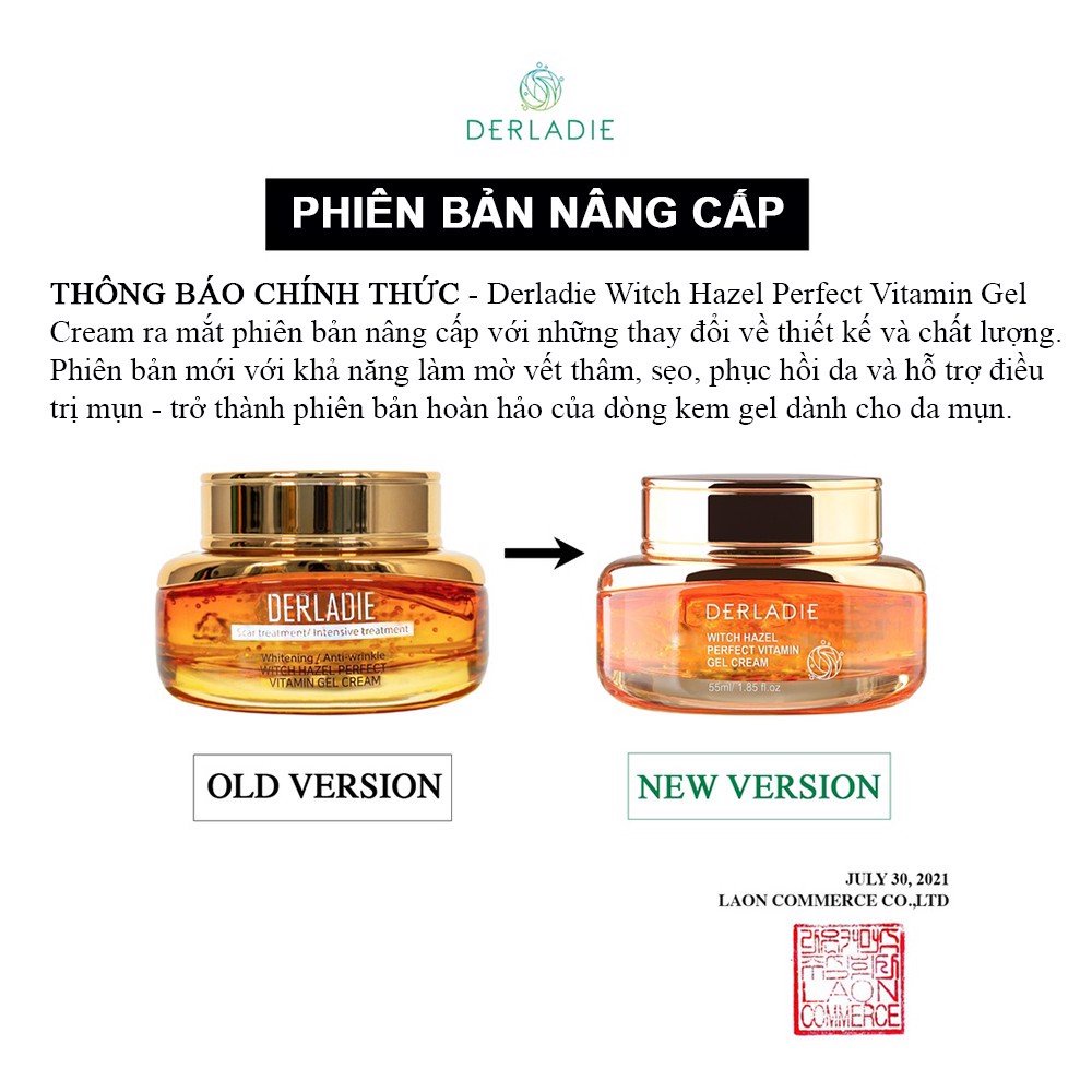 Kem Dưỡng DERLADIE Witch Hazel Perfect Vitamin Gel Cream Ngừa Mụn, Giảm Thâm, Làm Đầy Sẹo Rỗ 55ml